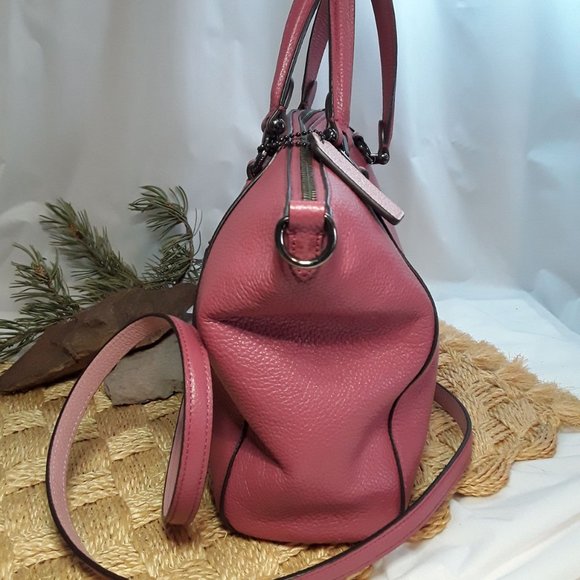 COACH Prairie Satchel 58874 Pebble Leather 2way Handbag Dark Rose Pink - Picture 6 of 8